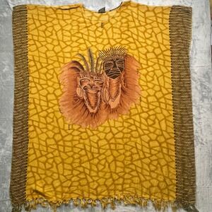 Meetu Magic African Scene Beaded Kaftan Robe Gown Yellow One Size Rayon